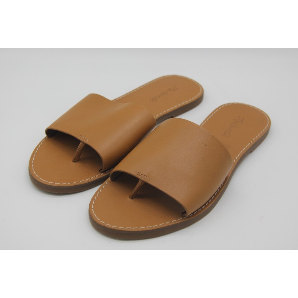 Madewell The Boardwalk Post Slide Women's 9.5 Brown Leather Sandals Thong Boho